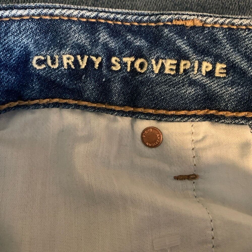 American Eagle Curvy Stovepipe Jeans Womens 18 (34w) Blue Strigid High Rise Raw - Picture 5 of 10